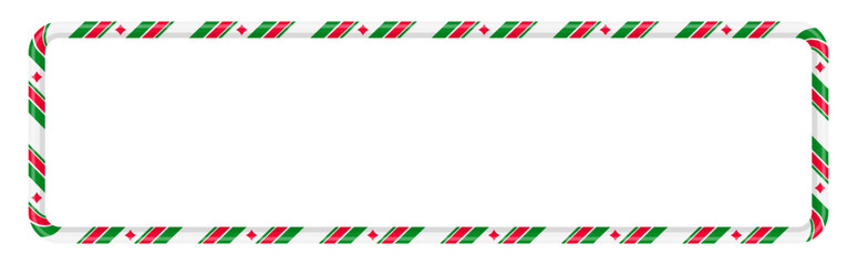 Christmas candy cane rectangle border frame. Festive Holiday Candy Cane Frame with Red, Green and White Stripes. Editable stroke. Vector illustration
