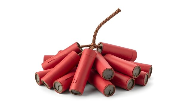 A bundle of red firecrackers ready for celebration, with brown wick