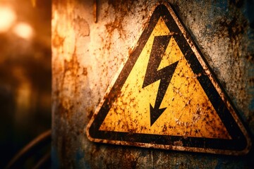 A warning sign with a lightning bolt and an arrow pointing down