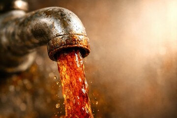 A rusty faucet is dripping water