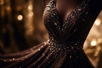 A woman's dress is covered in glitter and sparkles