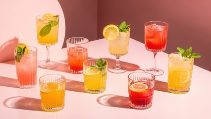 Assorted colorful cocktails on a table