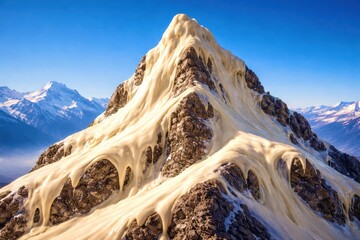 A mountain covered in white snow with a large, white blob on top