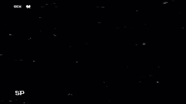 4K VHS Rewind Screen Overlay Vintage Video Tape Player OSD Glitch Effect Black Background Motion Graphic Loop 4k video animation seamless loop