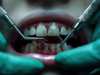 dental examination with tools and gloves