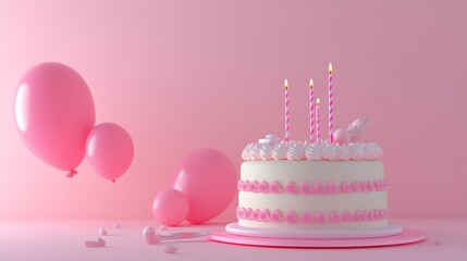 Pink birthday cake balloons celebration party sweet joyful