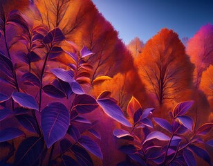 futuristic fall foliage in purple and orange colors