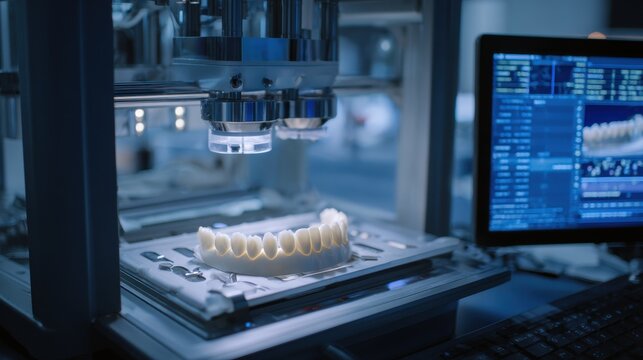 Modern 3D Printer Creating Dental Prosthesis in a High-Tech Laboratory