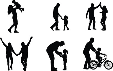 Obraz premium Family bonding, parenting moments, adult child interaction, silhouette illustration, emotional connection, support, guidance, playtime, celebration, care, love, trust, unity, joy