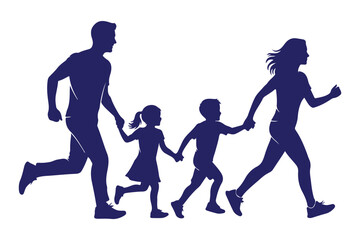 Silhouette illustration of a happy family running together, symbolizing health and activity