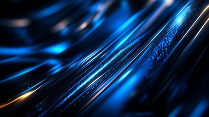 A close-up view of a futuristic blue and black abstract background with sleek lines and vibrant digital patterns
