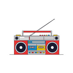 Retro Portable Boombox Radio Illustration with Cassette Player and Antenna in Flat Vector Style on White Background