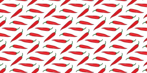 Obraz premium Vibrant red chili peppers form a striking, dynamic seamless pattern, ideal for culinary backgrounds, food packaging, or adding a bold, spicy texture to any design project