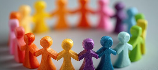 Rainbow-Colored Pawns Forming Circular Unity Symbol in Bright Macro Shot