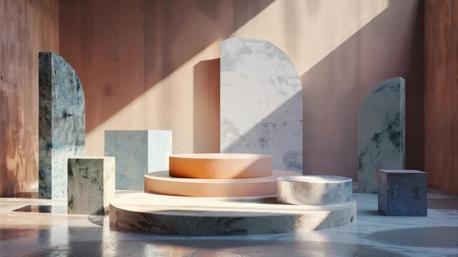 Video A room filled with different colored concrete blocks for storage or display