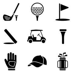 Collection of golfrelated icons isolated on a transparent background