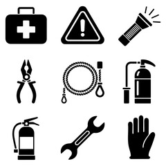 Naklejka premium Collection of emergency and safety icons isolated on a transparent background