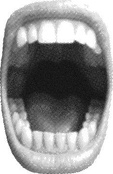 Wide open mouth screaming retro halftone collage element vector illustration