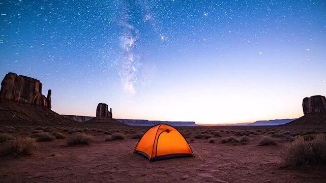 Night to Day Time Lapse of Tent Under Star-Filled Sky, Grand Staircase, Escalante, Utah