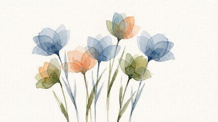 Minimalist floral still life with light watercolor strokes and paper texture