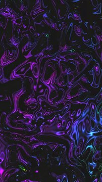 Abstract holographic oil noise surface background. Foil wavy surface with wave and ripples. Ultraviolet iridescent backdrop. Seamless loop Vertical video