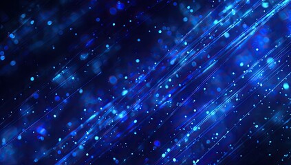 Diagonal streaks of luminous light and floating bokeh create an abstract, shimmering blue display