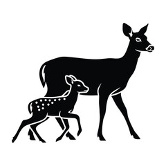 Fototapeta premium A mother deer and her spotted fawn walking together