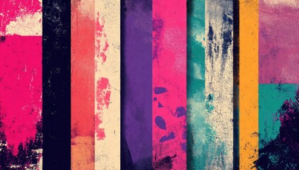 Abstract composition featuring vertical bands of color, textured grunge, and irregular edges