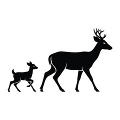 Obraz premium Deer and fawn silhouette walking together in nature