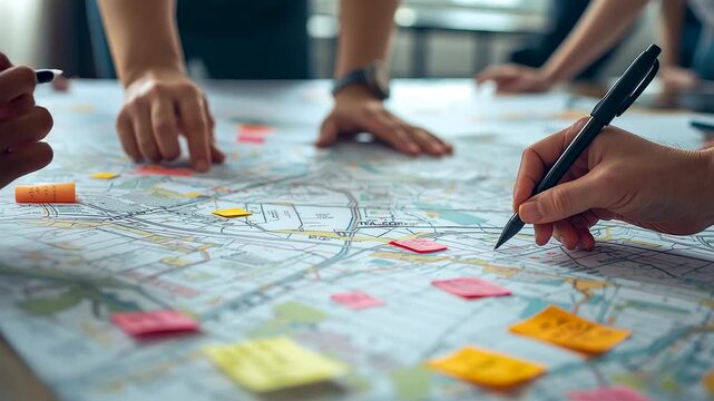 Hands Working Together Brainstorming Map Sticky Notes Planning Strategy Team Collaboration Meeting