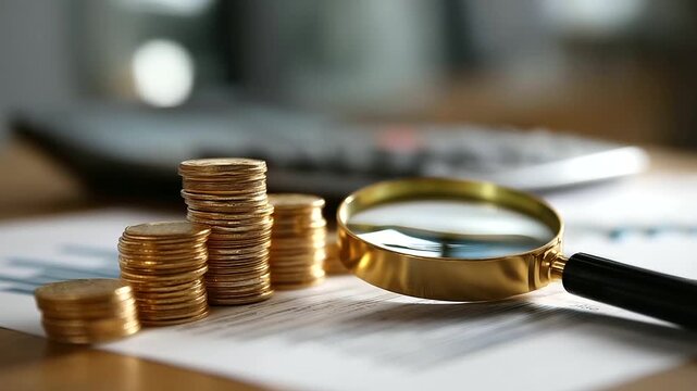 Financial examination concept visualization defocused audit background monetary inspection symbolism fiscal review representation accounting verification display business asse