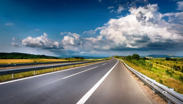 Road And Clouds On The Highway In Serbia