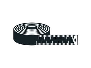 Simple black and white illustration of a measuring tape in a coiled form