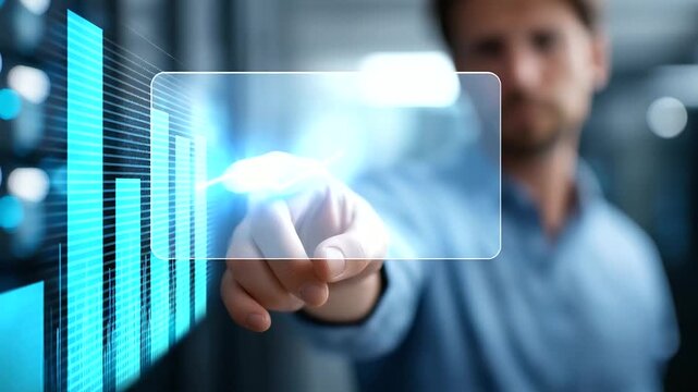 IT specialist indicating hosting control panel with server analysis faceless technician defocused technical background uptime performance bandwidth display cloud infrastructure