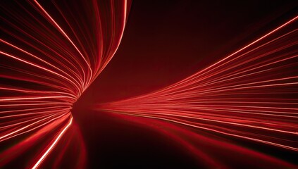 Abstract red light trails, curving and streaming across a dark, blurred background