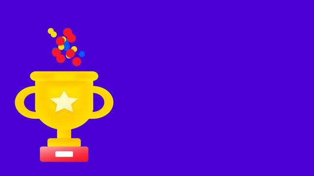 A single golden trophy with festive confetti sits against a deep purple background capturing the excitement of winning a championship or a prize