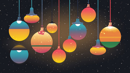 Colorful hanging ornaments in space