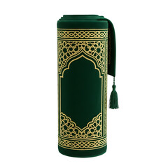 Islamic prayer book quran with green cover and gold ornate design
