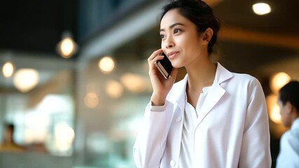 Anti aging health care specialist live advice session on mobile device faceless Asian woman defocused modern background diet weight loss guidance digital virtual coaching