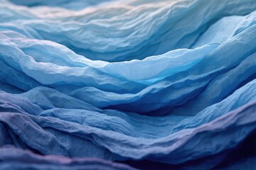 Obraz premium Close-up of layered, flowing fabric with shades of blue, creating a textured, abstract wave-like pattern