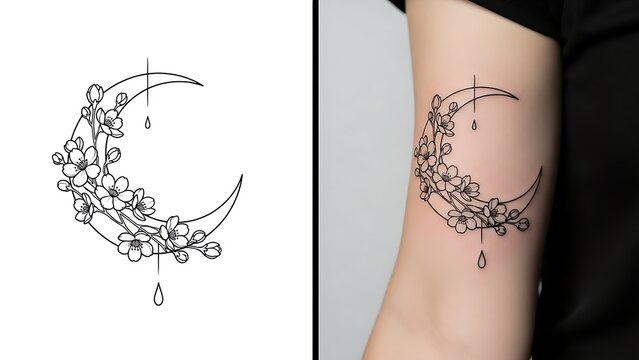 Intricate Japanese samurai warrior sleeve tattoo design, traditional irezumi style armor and floral background for arm ink