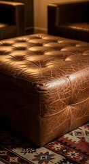 Close up view of brown leather sofa