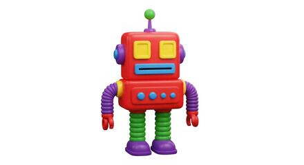 Colorful cartoon robot toy isolated on white background