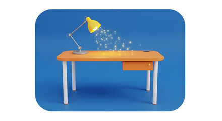 Yellow desk lamp on a wooden office desk with drawer