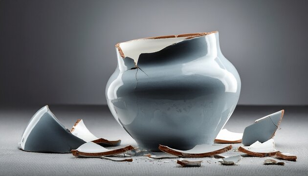 broken ceramic jar on plain background