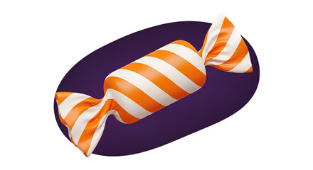 Candy in purple wrapper with orange striped twist ends