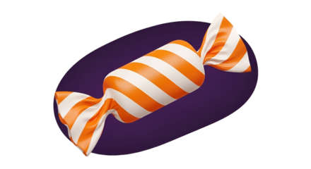 Candy in purple wrapper with orange striped twist ends