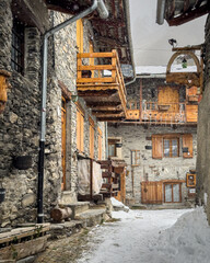 View of Chianale during winter season, one of the most beautiful alpine villages in Piedmont region, Italy