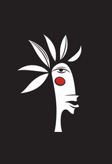 Minimalist Tribal Face Art, Abstract Ethnic Portrait Illustration, Modern Bohemian Vector Graphic