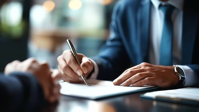 Real estate attorney consulting clients on property regulations faceless professionals defocused stylish office background legal contract guidance buying selling advice